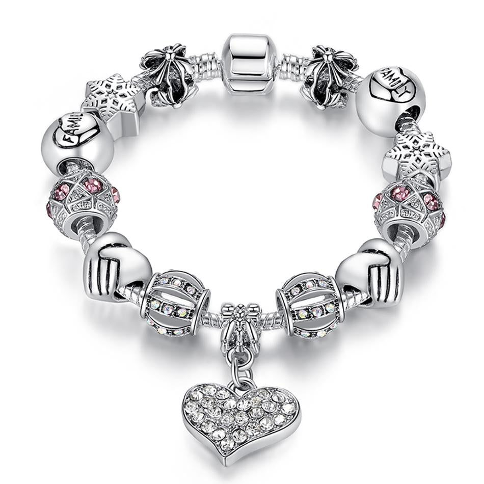 Carlton London 2 Toned Rhodium Plated Love with Heart Charm Bracelet   Carlton London Online